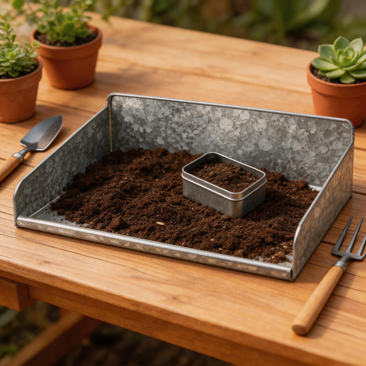 🌱 Garden Helper | Galvanized Steel Potting Tray | Mess-Free Planting Workspace For Home Gardeners